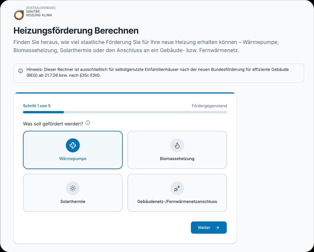 Heizungsförderungsrechner des ZVSHK